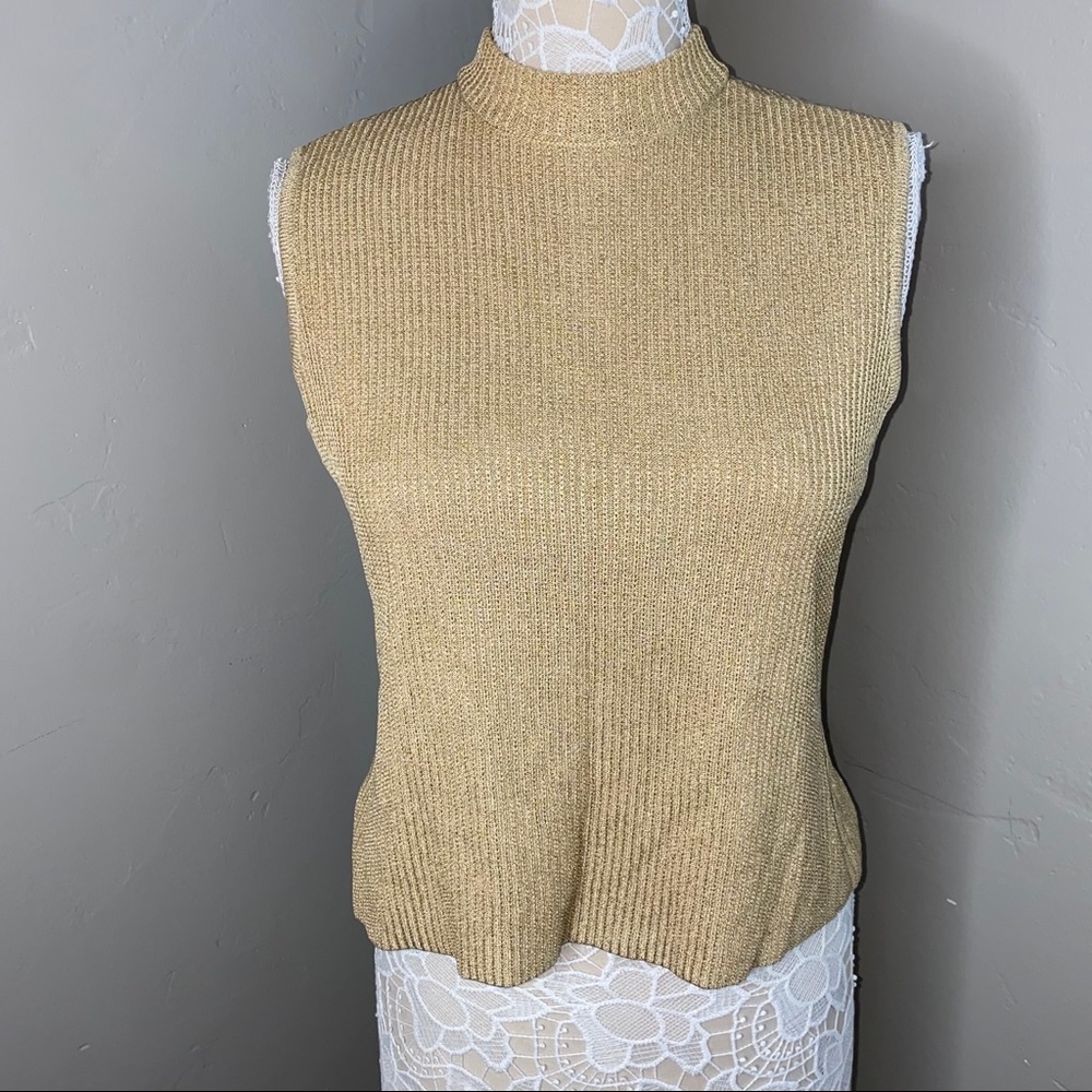 ST JOHN || gold turtle neck blouse size small
